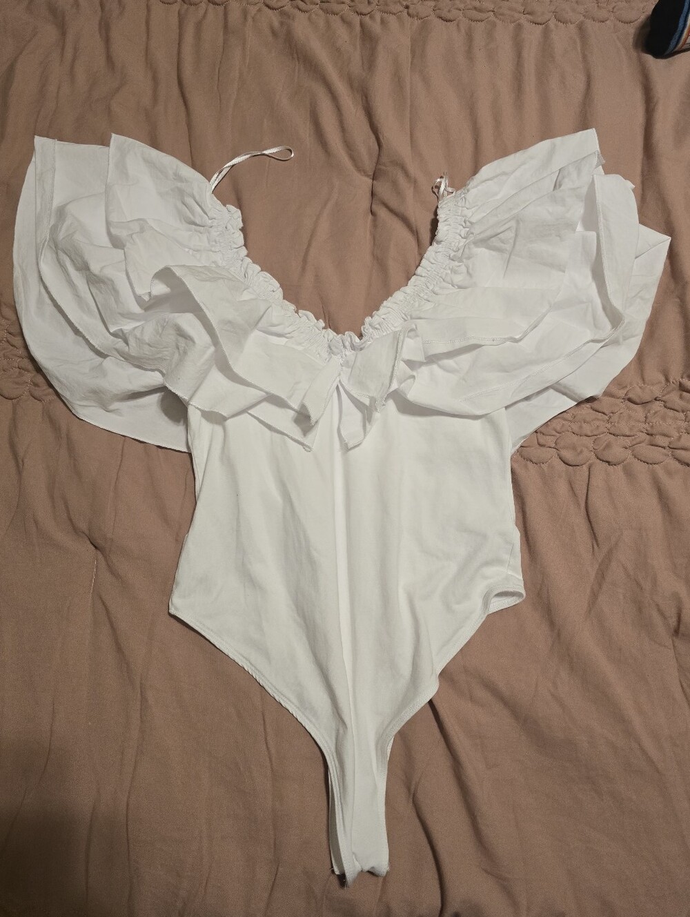 Zara White Ruffled Off-Shoulder Bodysuit SZ LG